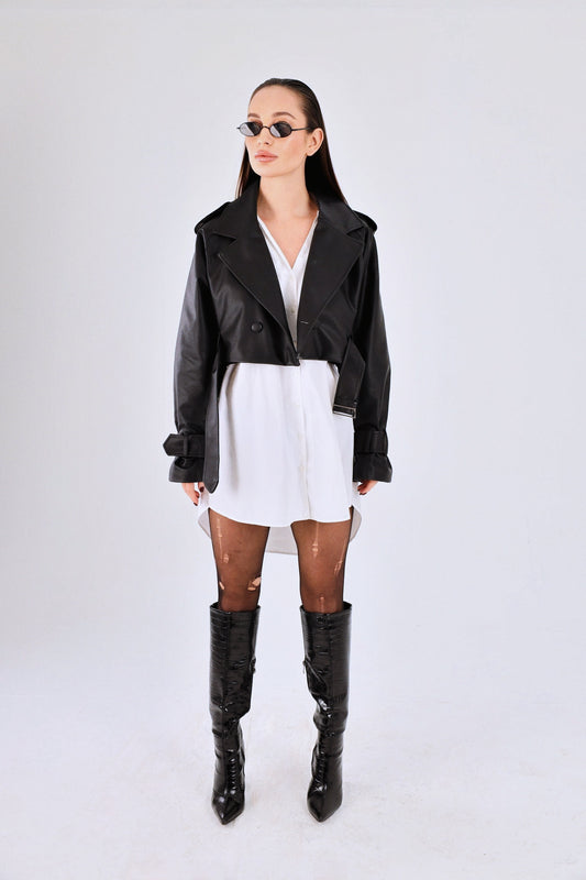 Cropped Trench Jacket - Black